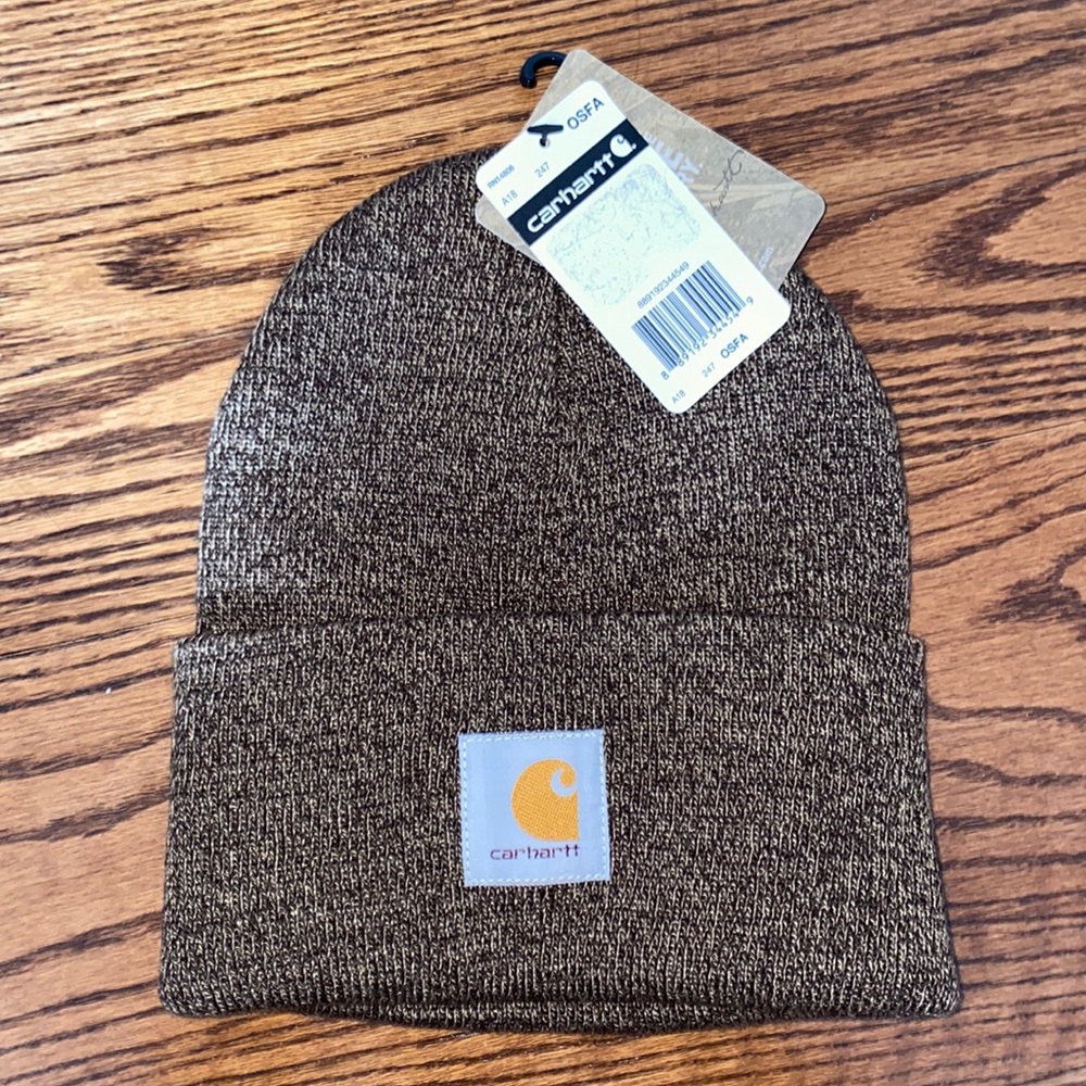NWT— Carhart beanie in brown, tan, and black